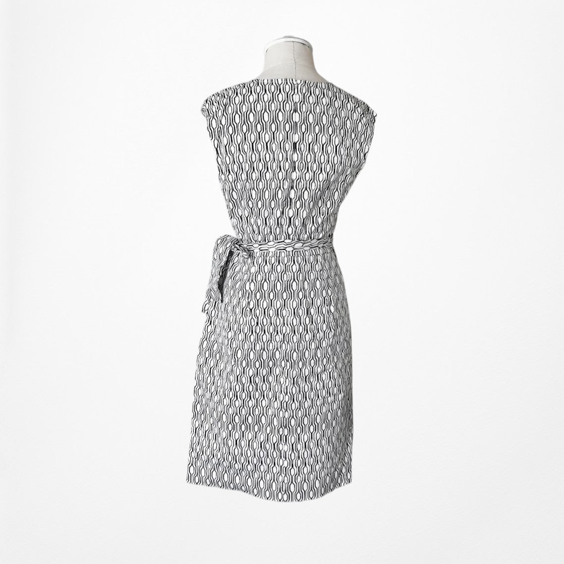 Vintage Y2K Gray Knee Length Sleeveless Waist Side Geometric Print Dress S/M