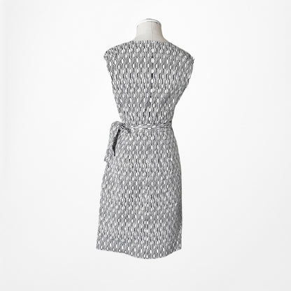 Vintage Y2K Gray Knee Length Sleeveless Waist Side Geometric Print Dress S/M