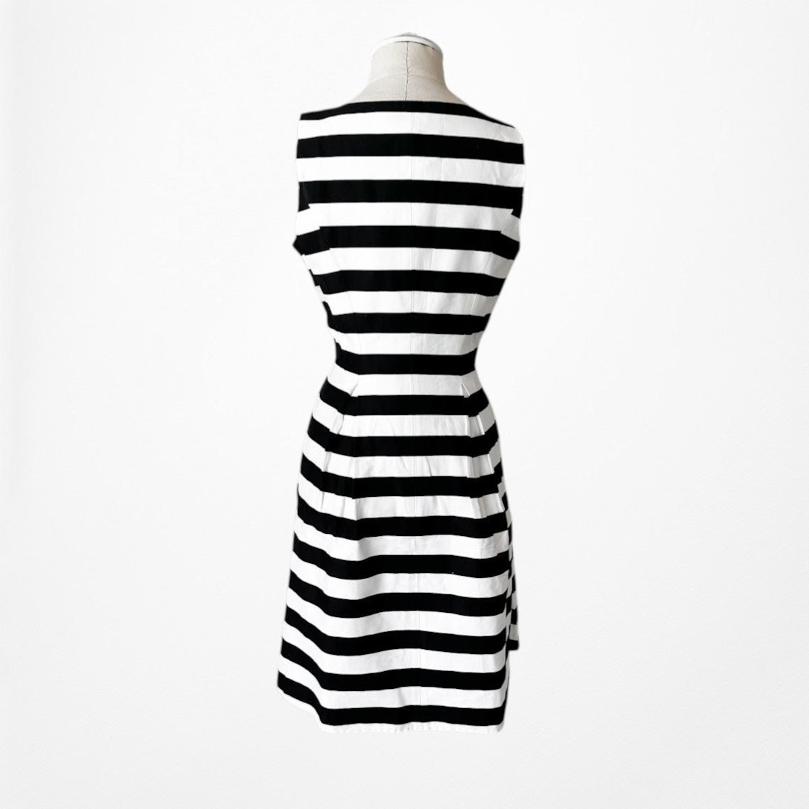 Vintage Y2K 90s Black White Striped Sleeveless Knee Length A-Line Dress Size