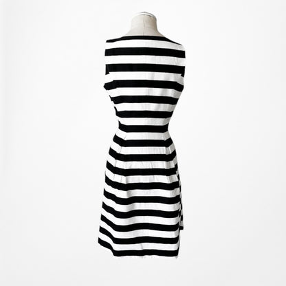 Vintage Y2K 90s Black White Striped Sleeveless Knee Length A-Line Dress Size