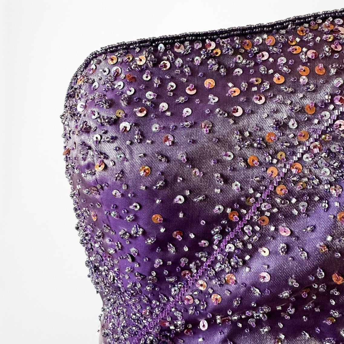 Vintage Y2K 90s Purple Satin One Shoulder Beaded Mermaid Maxi Prom Dress Size S