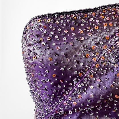 Vintage Y2K 90s Purple Satin One Shoulder Beaded Mermaid Maxi Prom Dress Size S