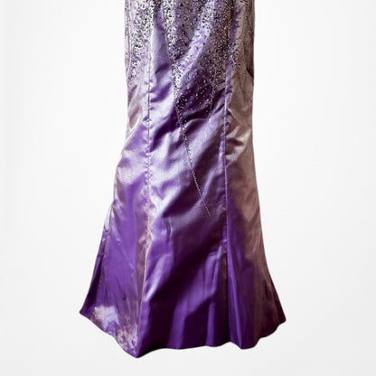 Vintage Y2K 90s Purple Satin One Shoulder Beaded Mermaid Maxi Prom Dress Size S
