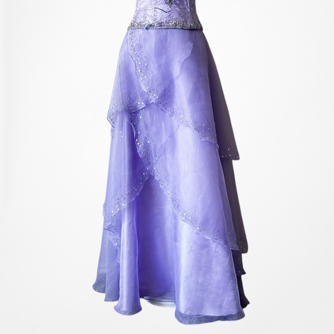 Vintage Y2K Purple Beaded Strapless Organza Lace Up Flared Maxi Prom Dress S