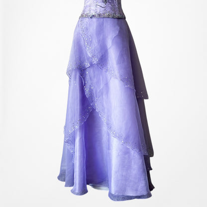 Vintage Y2K Purple Beaded Strapless Organza Lace Up Flared Maxi Prom Dress S
