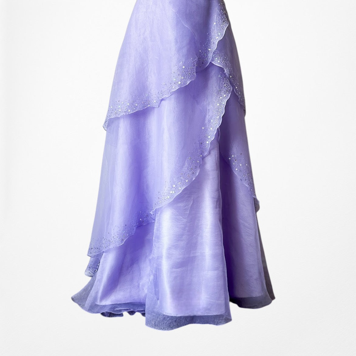 Vintage Y2K Purple Beaded Strapless Organza Lace Up Flared Maxi Prom Dress S