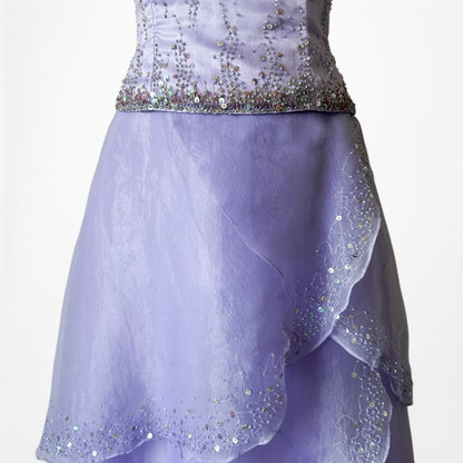 Vintage Y2K Purple Beaded Strapless Organza Lace Up Flared Maxi Prom Dress S