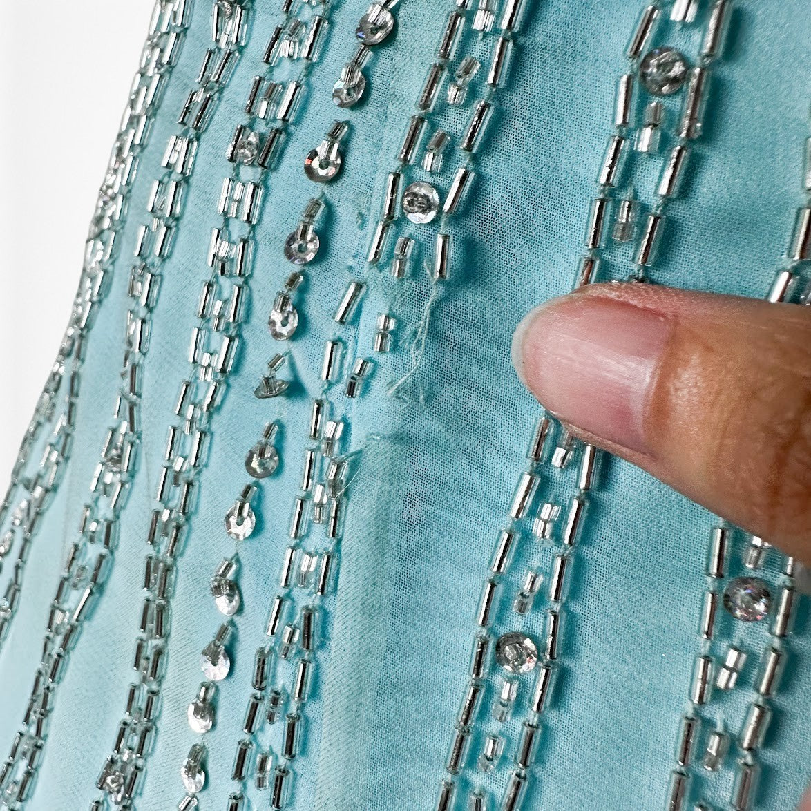 Vintage Y2K Pastel Blue Strapless Beaded Rhinestone Flared Prom Dress Size S/M