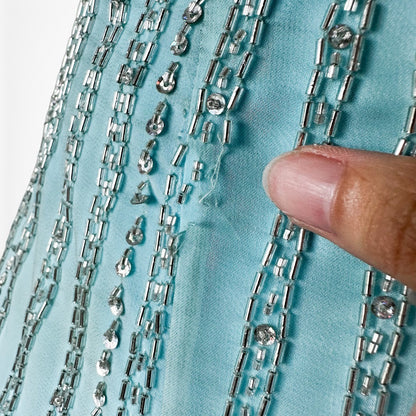 Vintage Y2K Pastel Blue Strapless Beaded Rhinestone Flared Prom Dress Size S/M