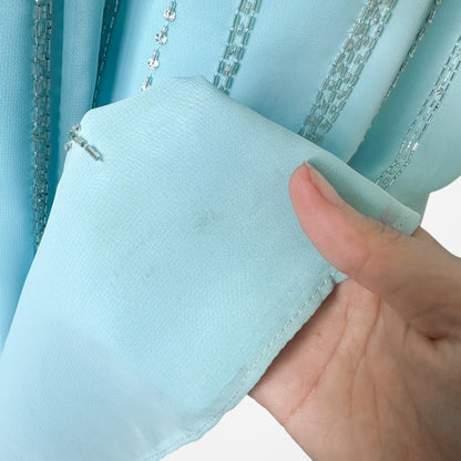 Vintage Y2K Pastel Blue Strapless Beaded Rhinestone Flared Prom Dress Size S/M