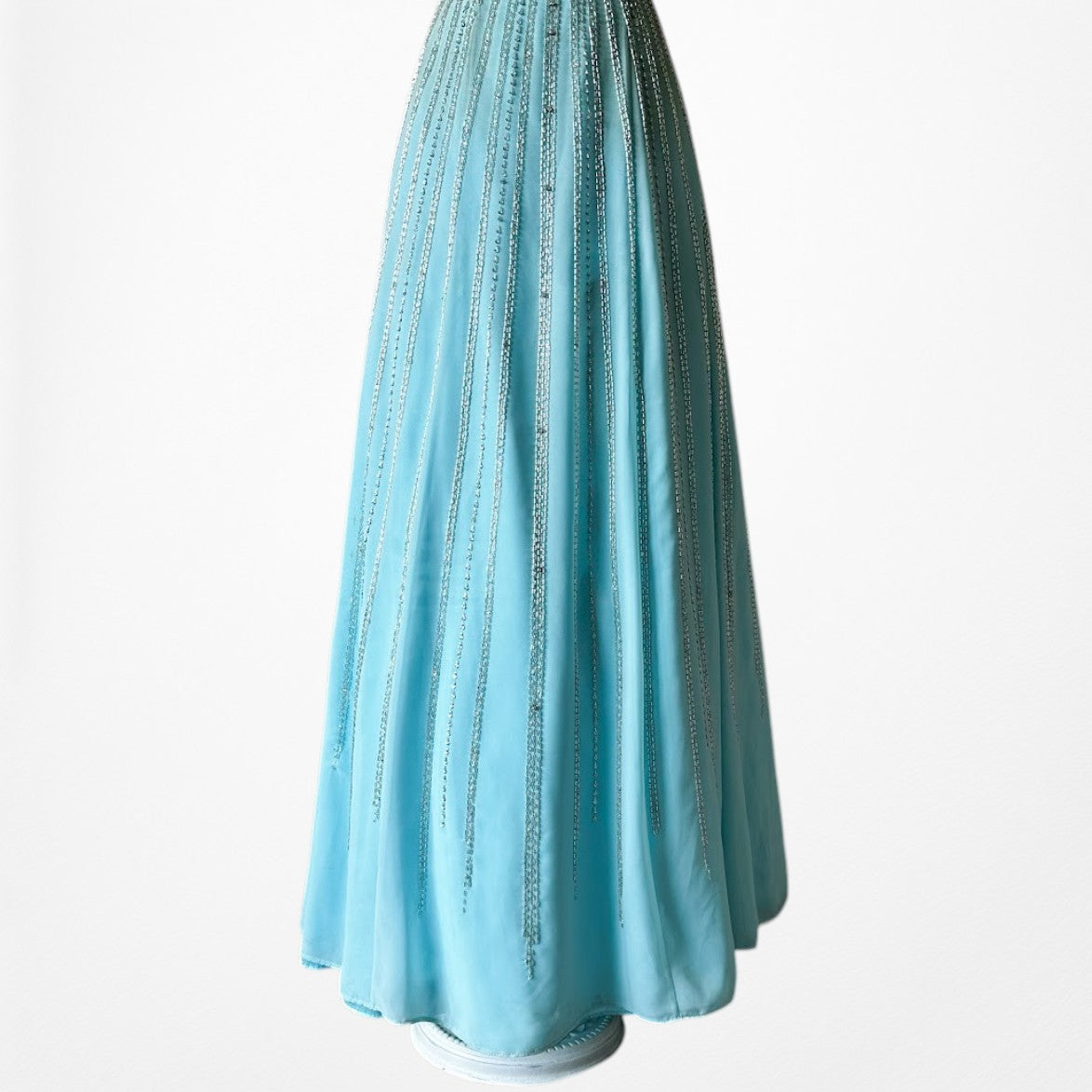 Vintage Y2K Pastel Blue Strapless Beaded Rhinestone Flared Prom Dress Size S/M
