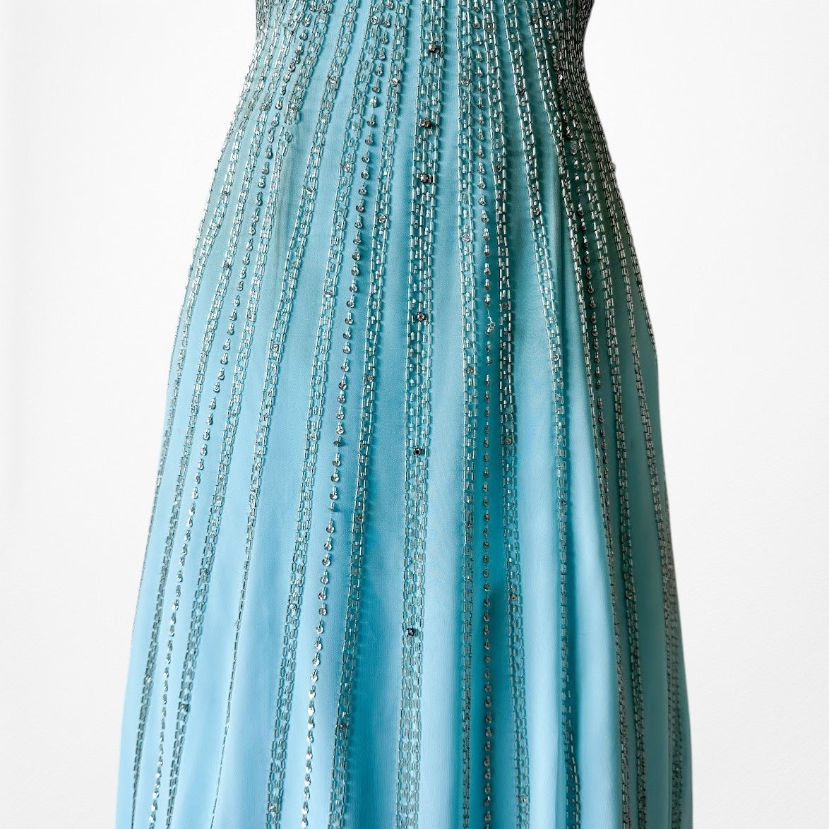 Vintage Y2K Pastel Blue Strapless Beaded Rhinestone Flared Prom Dress Size S/M