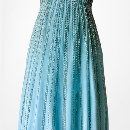 Vintage Y2K Pastel Blue Strapless Beaded Rhinestone Flared Prom Dress Size S/M