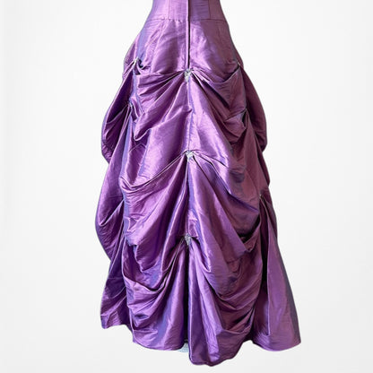 Vintage Purple Strapless Princess Satin Tulle Lined Flared Maxi Prom Dress M
