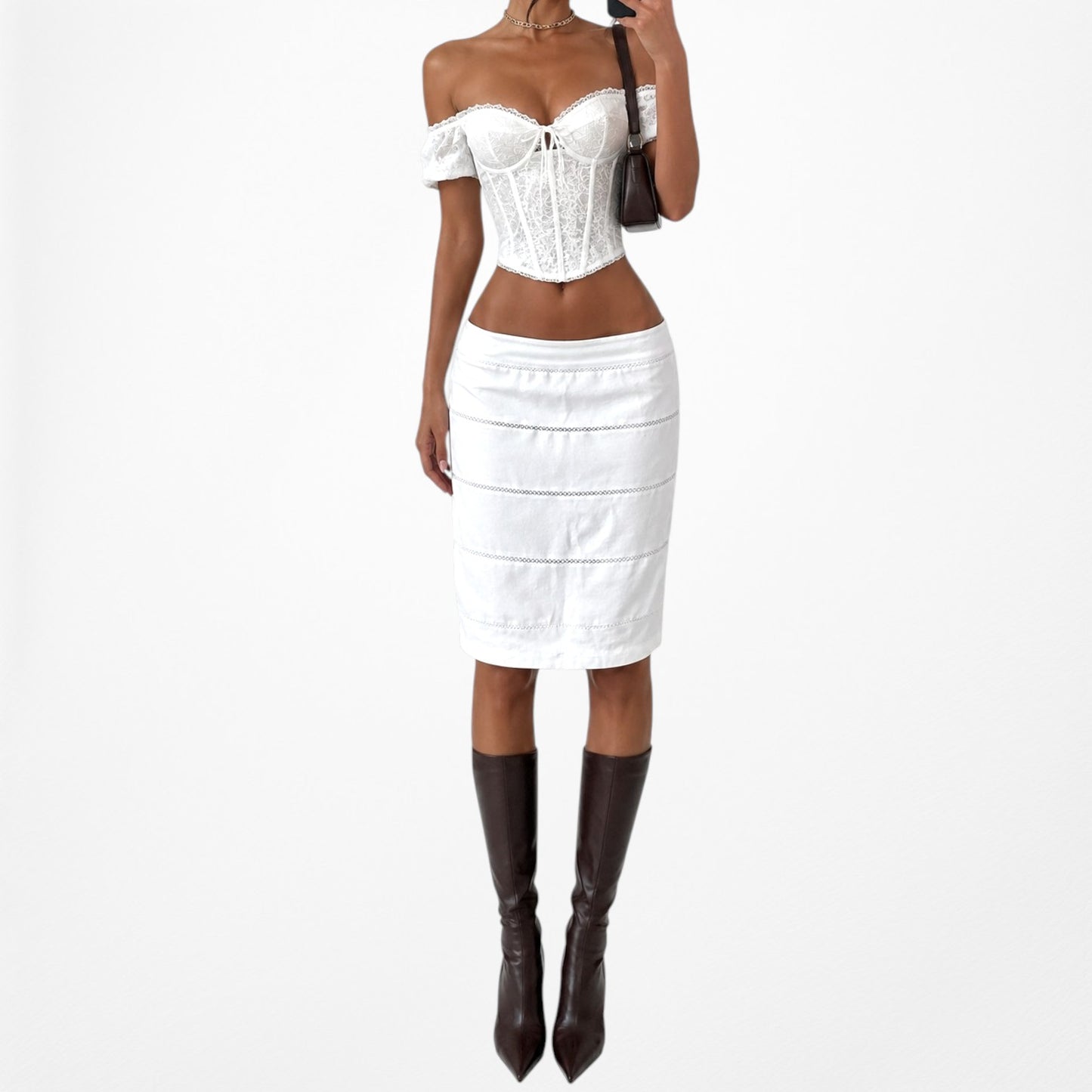 Vintage Y2K 90s White Straight Pencil Bodycon Knee Length Casual Skirt Size S/M
