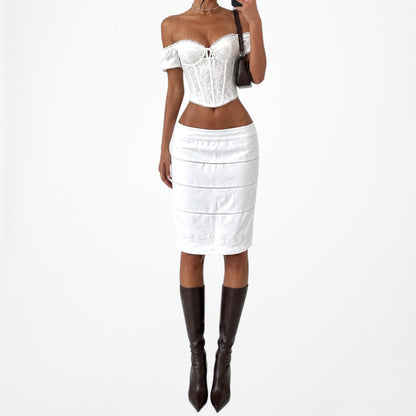 Vintage Y2K 90s White Straight Pencil Bodycon Knee Length Casual Skirt Size S/M
