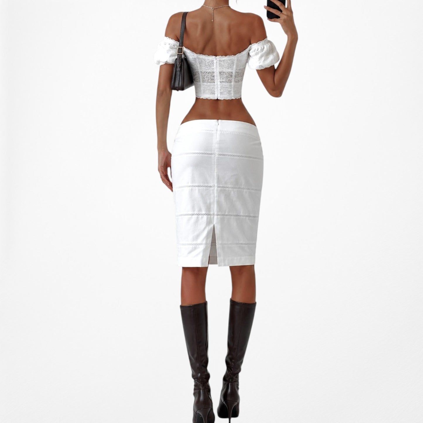 Vintage Y2K 90s White Straight Pencil Bodycon Knee Length Casual Skirt Size S/M