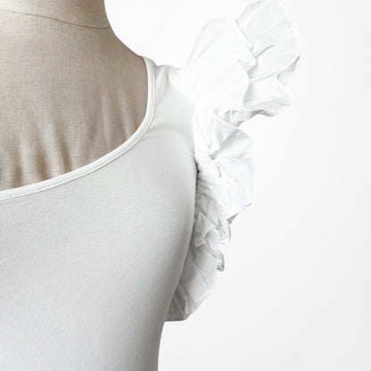 Zara White One Shoulder Knit Ruffle Detail Fitted Bodysuit Blouse Top Size XS/S