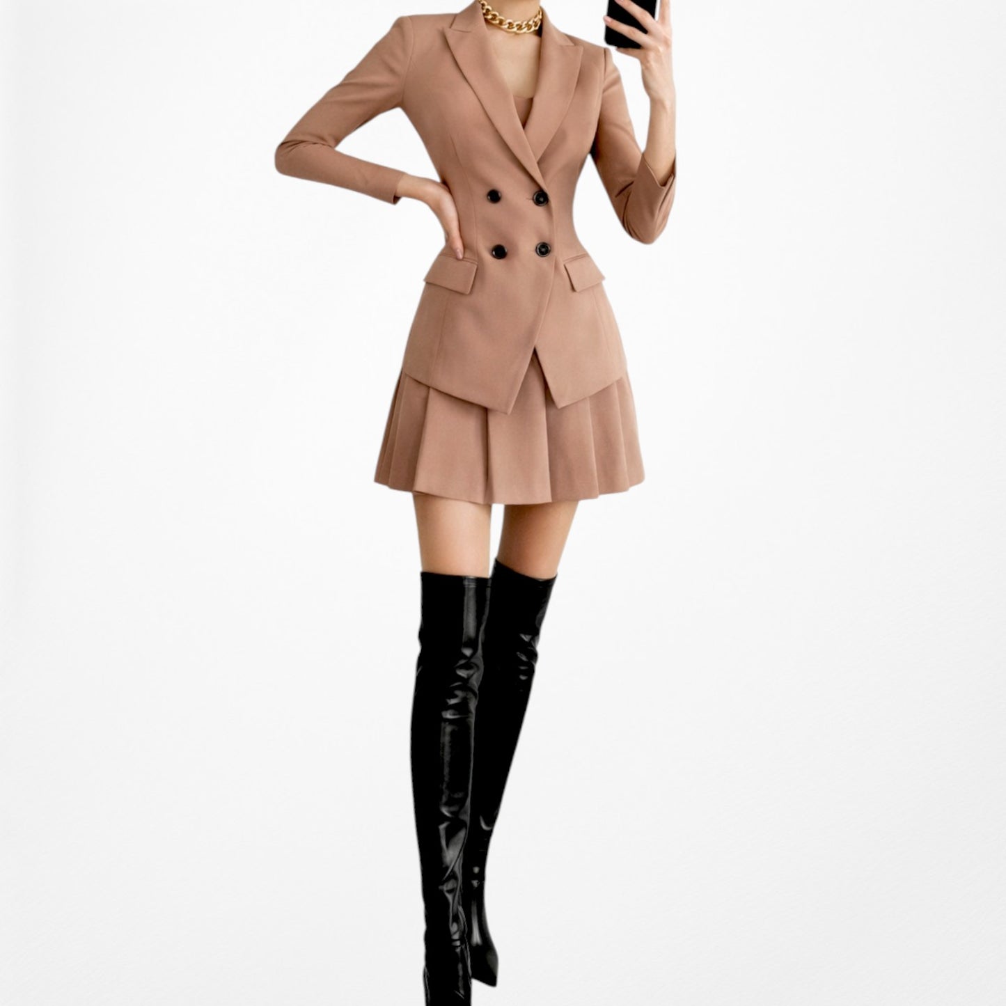 Vintage Y2K Brown Double Breasted Shoulder Padded Blazer Jacket Size M