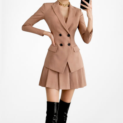 Vintage Y2K Brown Double Breasted Shoulder Padded Blazer Jacket Size M