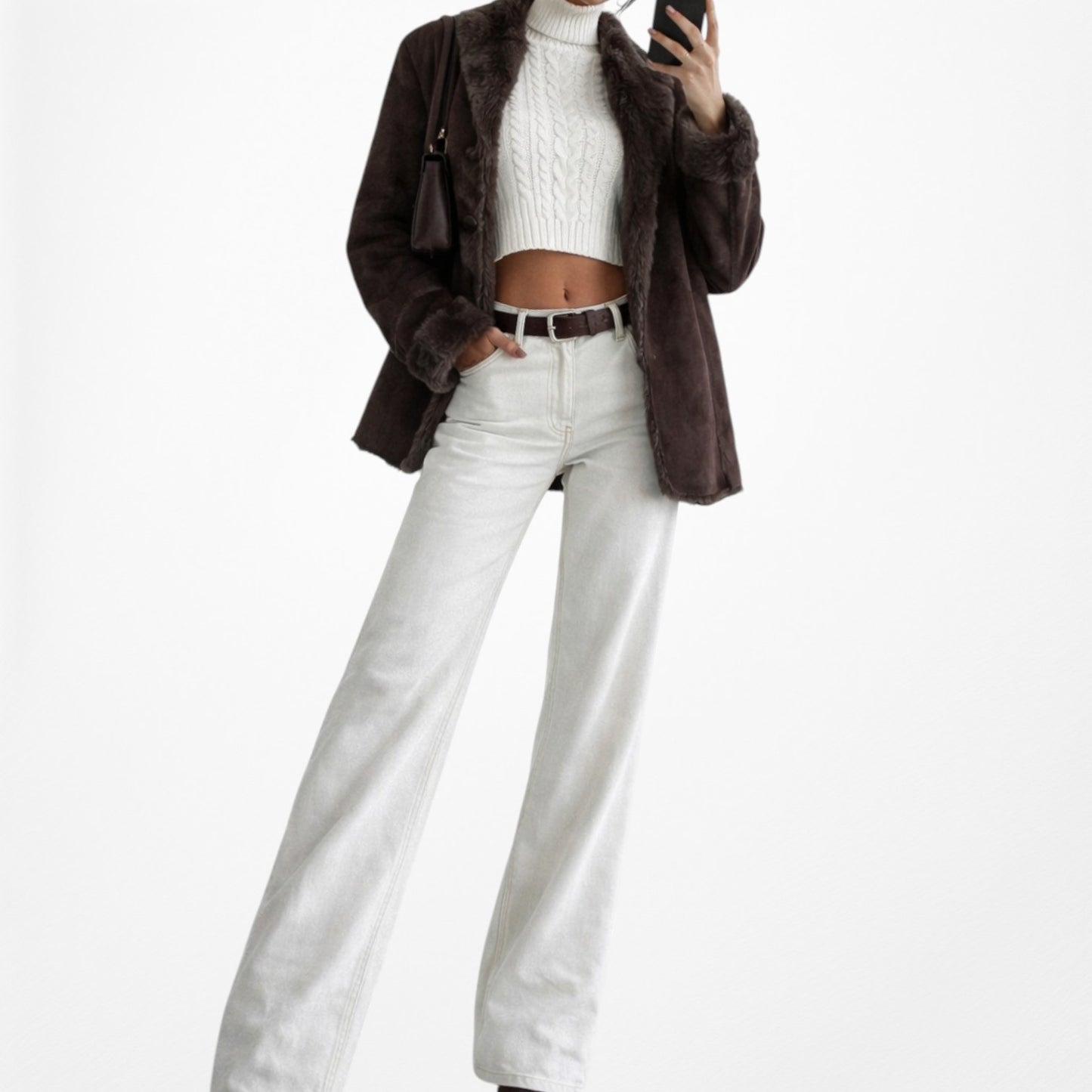 Brown Vintage Faux Fur Lined Suede Jacket Coat Cardigan Size M