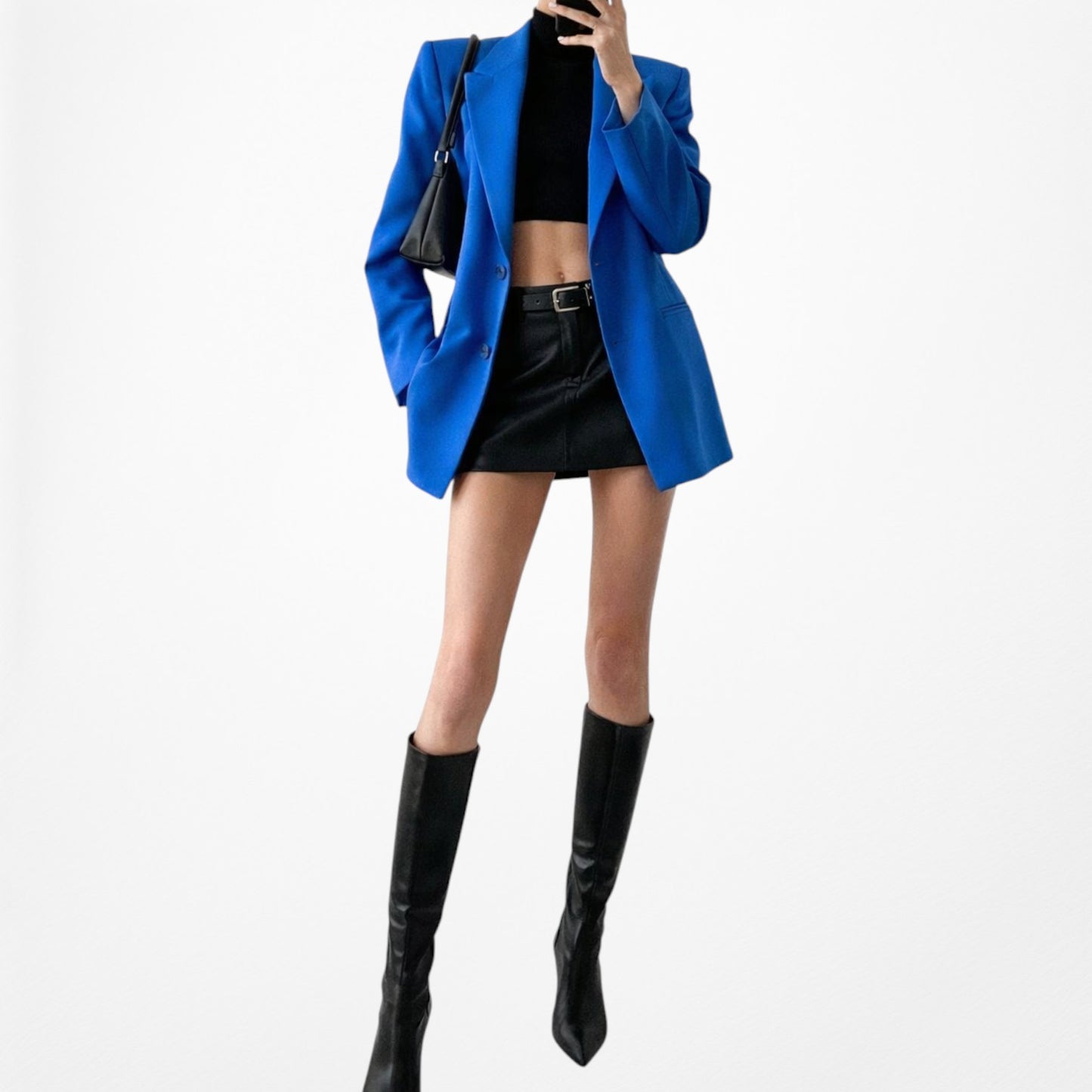 Zara Blue Shoulder Padded Tailored Fitted Single Button Blazer Jacket Size M