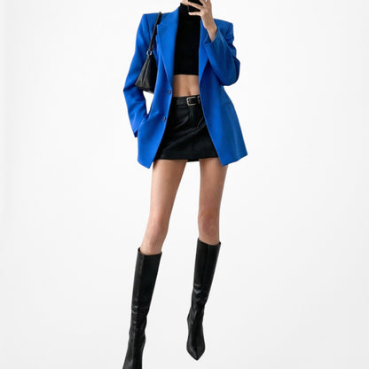 Zara Blue Shoulder Padded Tailored Fitted Single Button Blazer Jacket Size M