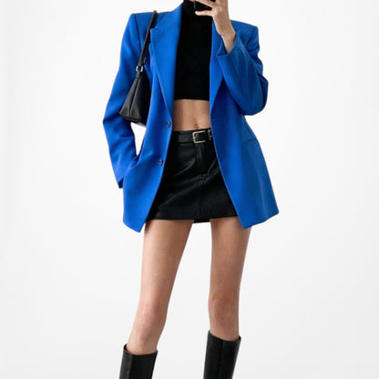 Zara Blue Shoulder Padded Tailored Fitted Single Button Blazer Jacket Size M