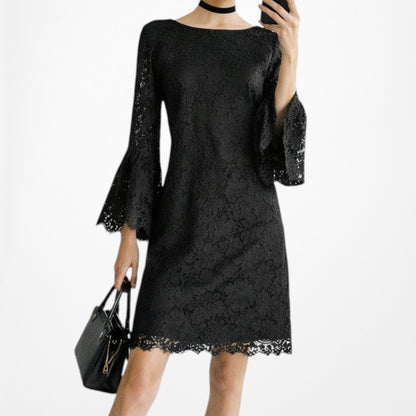 Vintage Y2K Long Bell Sleeve Lace Knee Length Cocktail Shift Dress Size M
