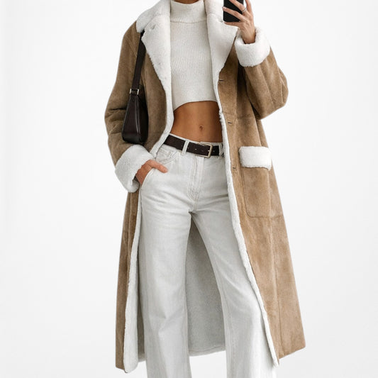 Brown Tan Vintage Suede Soft Faux Fur Lined Jacket Coat Cardigan Size 12/L