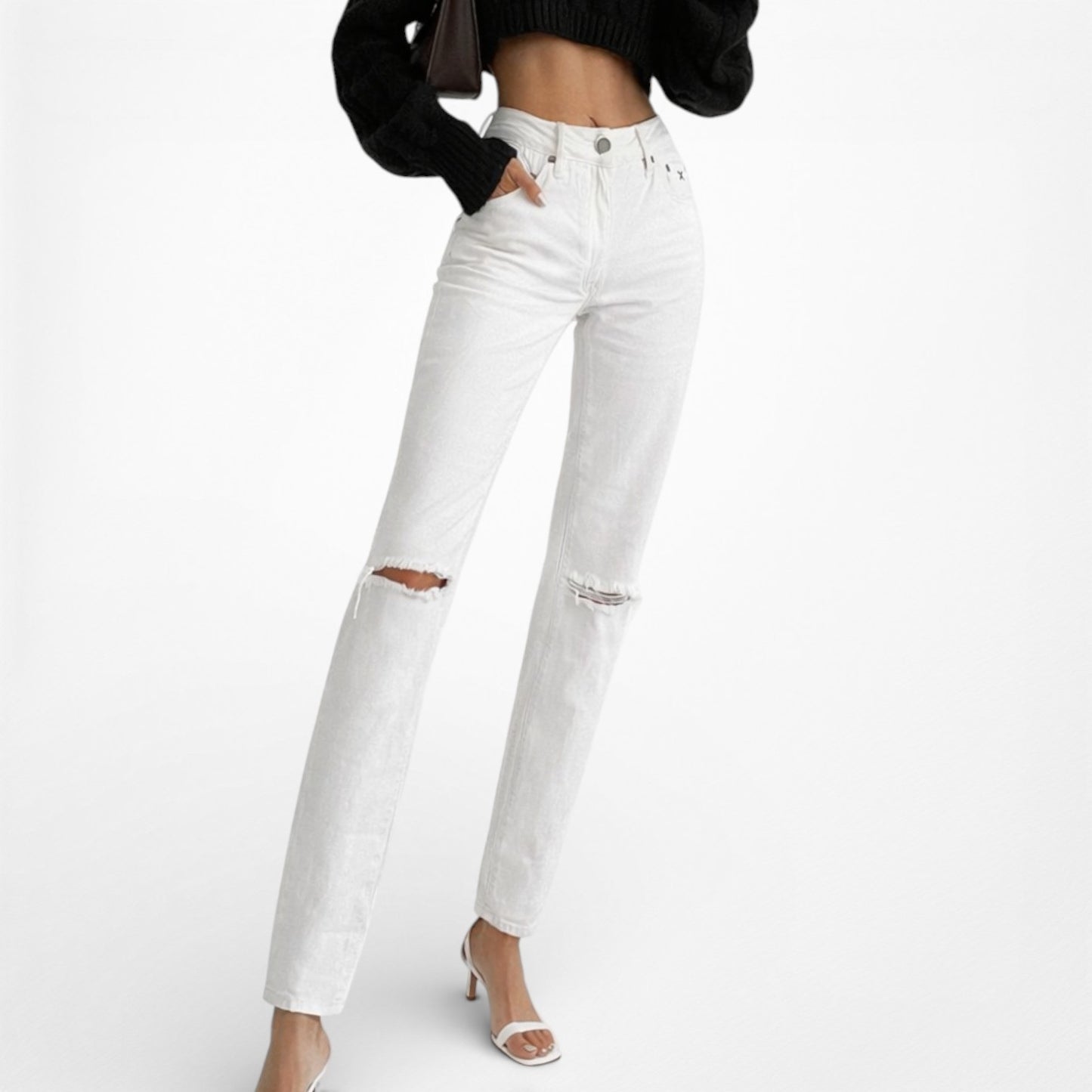 Res Denim Off White Distressed Destroyed Ripped Knees Skinny Jeans Size 24/S