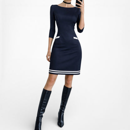 Vintage Y2K Navy Blue 3/4 Sleeve Knit Mini Bodycon Cocktail Dress Size 2P/M