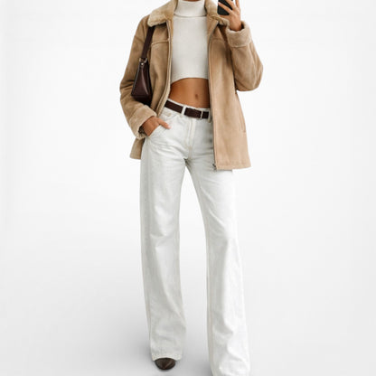 Vintage Brown Suede Faux Fur Lined Coat Jacket Size M