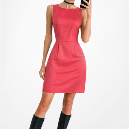 Vintage Y2K Pink Sleeveless Mini Bodycon Pleated Cocktail Dress Size 6P/M