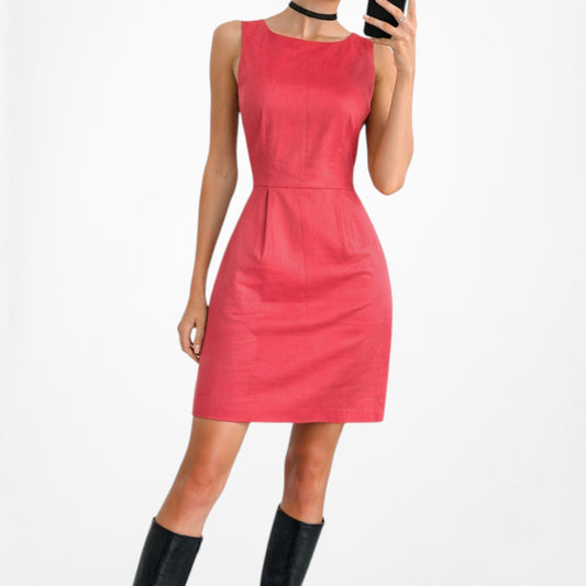 Vintage Y2K Pink Sleeveless Mini Bodycon Pleated Cocktail Dress Size 6P/M