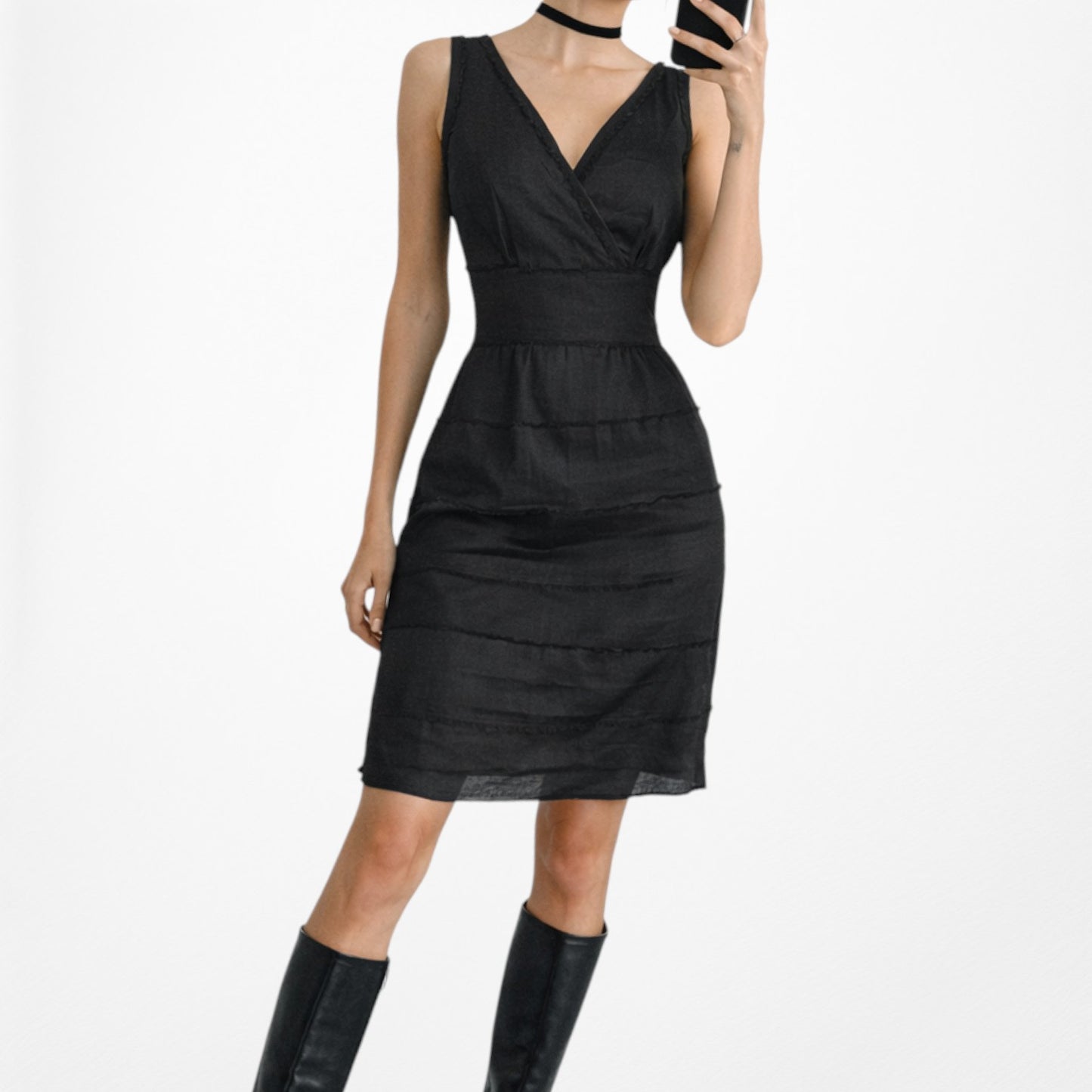 Vintage Y2K Black V-Neck Mini Bodycon Cocktail Dress Size 4/M
