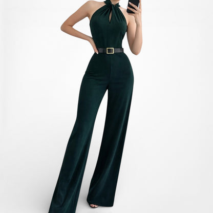 Vintage Y2K Green Sleeveless Halter Wide Leg Jumpsuit Size M