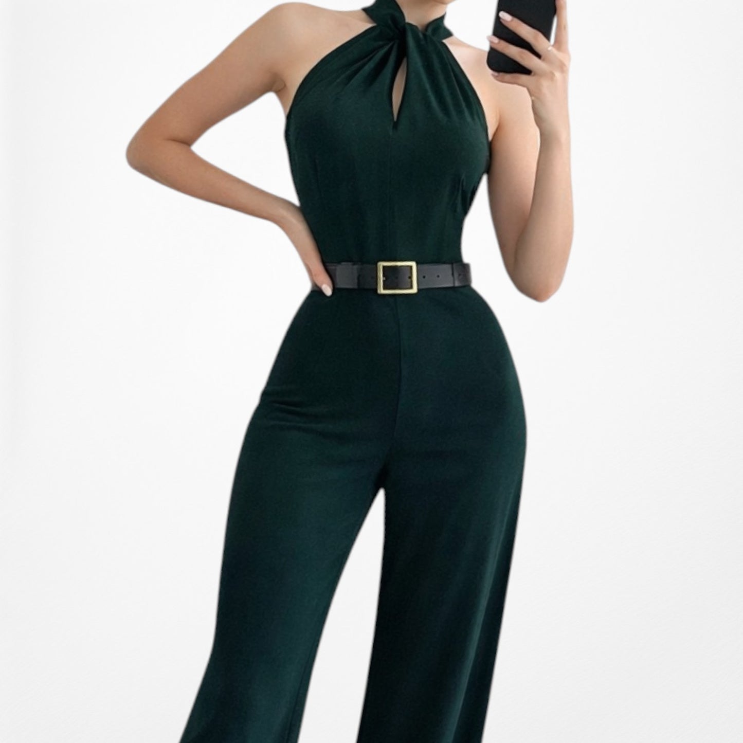 Vintage Y2K Green Sleeveless Halter Wide Leg Jumpsuit Size M