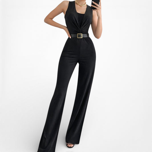 Vintage Y2K Black Sleeveless Knit Pleated Twist Front Pants Jumpsuit Size M