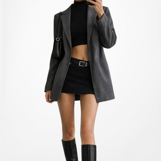 Vintage Y2K Gray Wool Blend Padded Shoulder Button Front Blazer Jacket Size 12/L