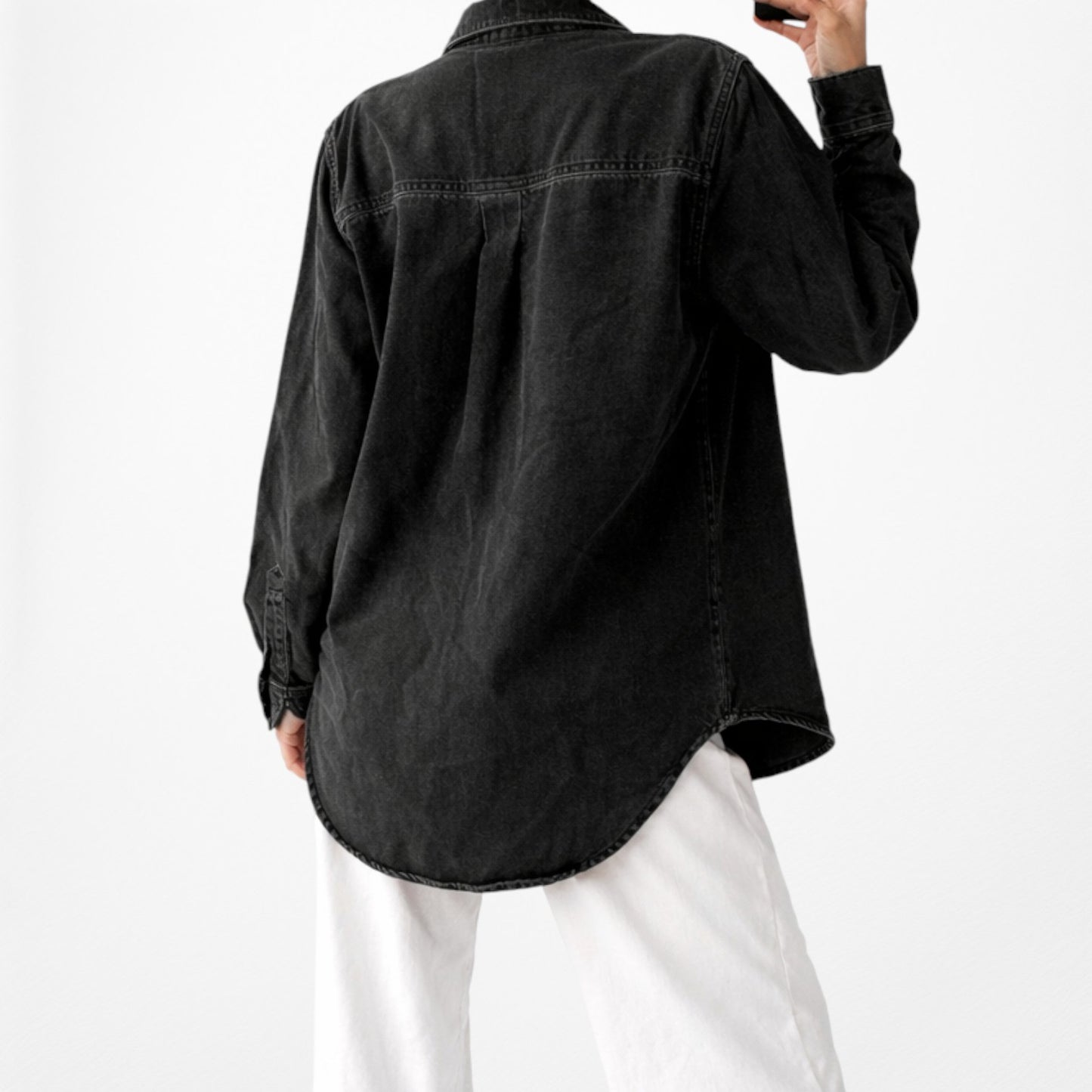 Zara Gray Denim Button Down Front Oversized Shirt Top Size XS