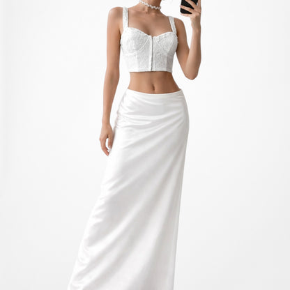 Vintage Y2K White Lace Bustier Corset Cami Tank Crop Top Size XS