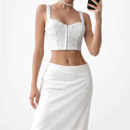 Vintage Y2K White Lace Bustier Corset Cami Tank Crop Top Size XS