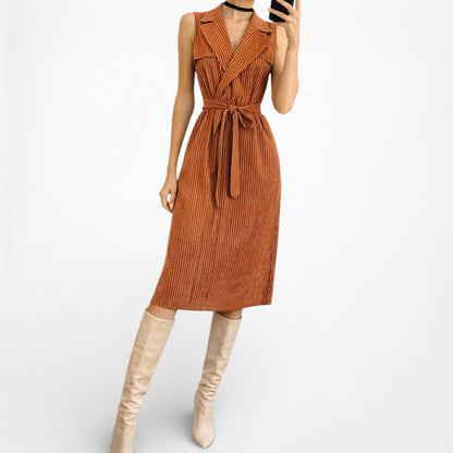 Mango Orange Sleeveless Striped Waist Tie Trenchcoat Vest Midi Dress Size XS/S/M