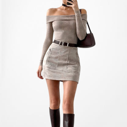 BCBG Max Azria Brown Low High Rise Suede Mini Bodycon Skirt Size XS/S