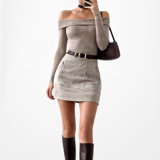 BCBG Max Azria Brown Low High Rise Suede Mini Bodycon Skirt Size XS/S