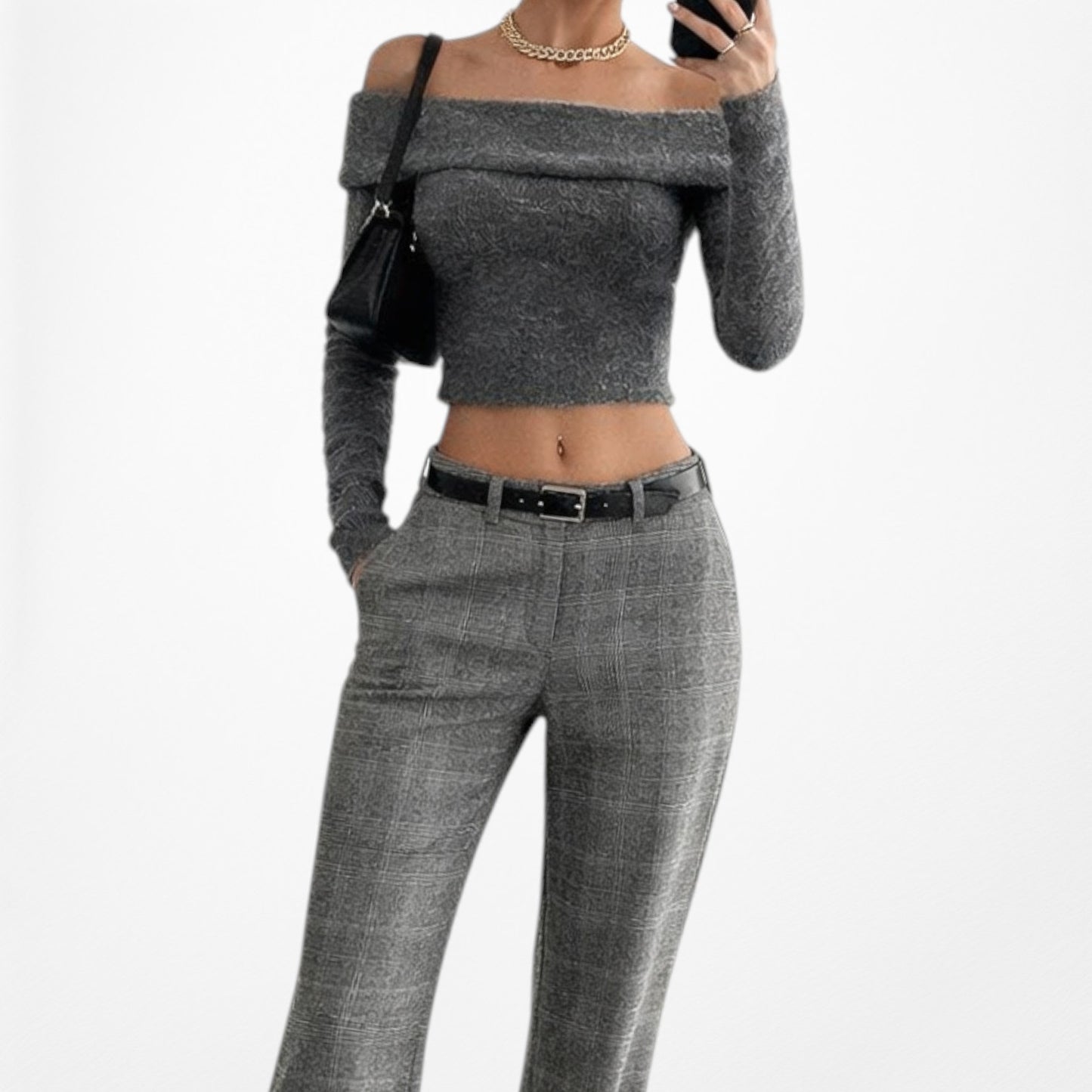 Vintage Y2K Gray Checkered High Waisted Straight Leg Dress Pants Size 2