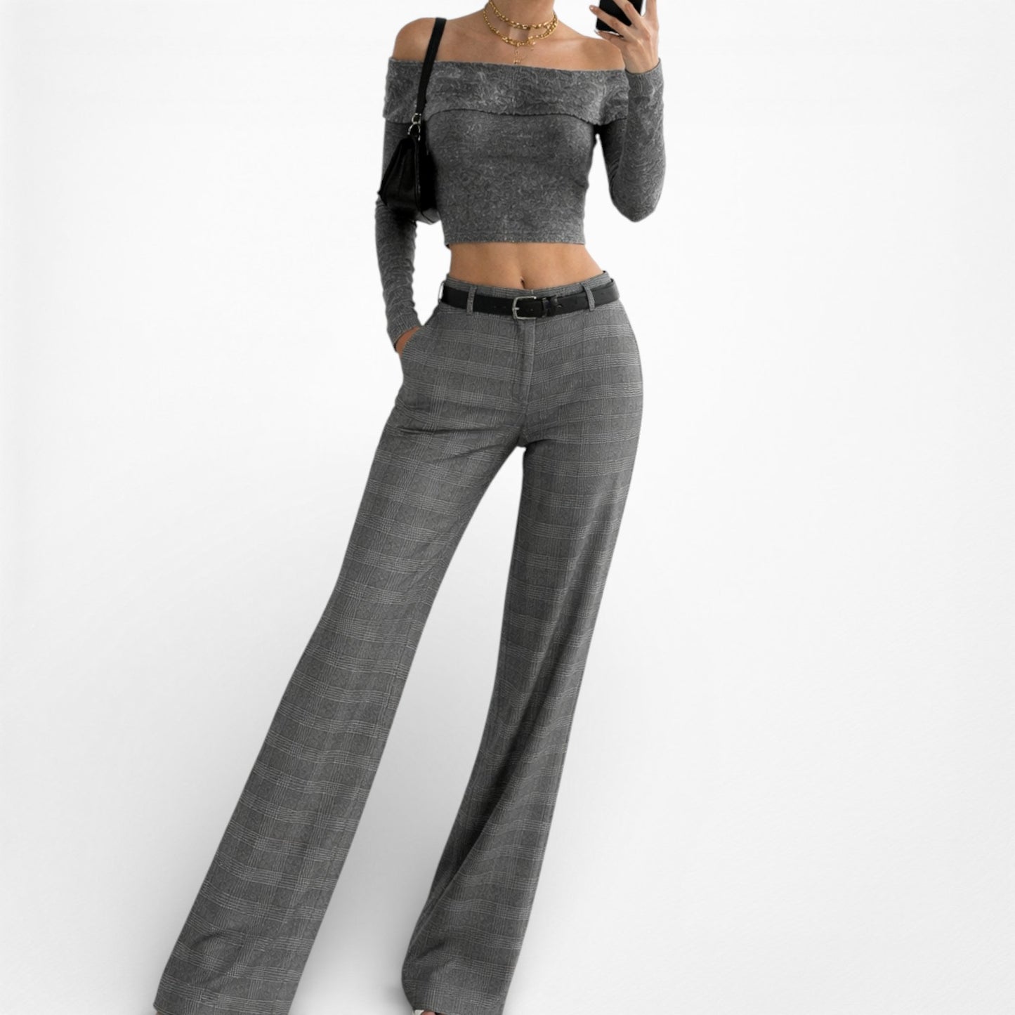 Vintage Y2K Gray Checkered Plaid Straight Leg Trouser Dress Pants Size 6/M