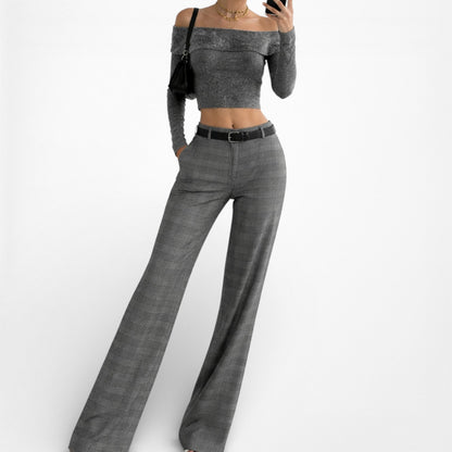 Vintage Y2K Gray Checkered Plaid Straight Leg Trouser Dress Pants Size 6/M