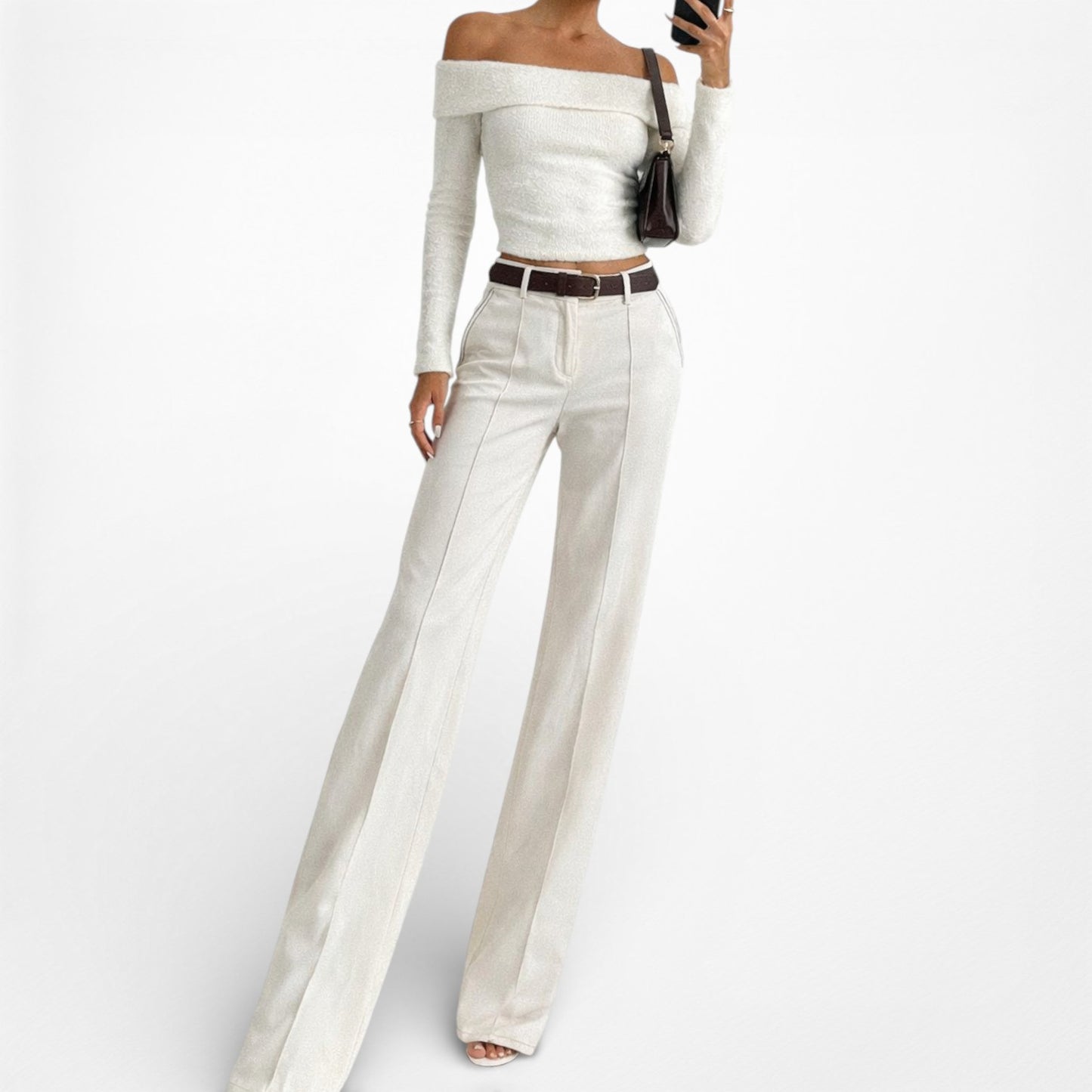 Mango Off White High Waisted Wide Leg Pants Size 2/S